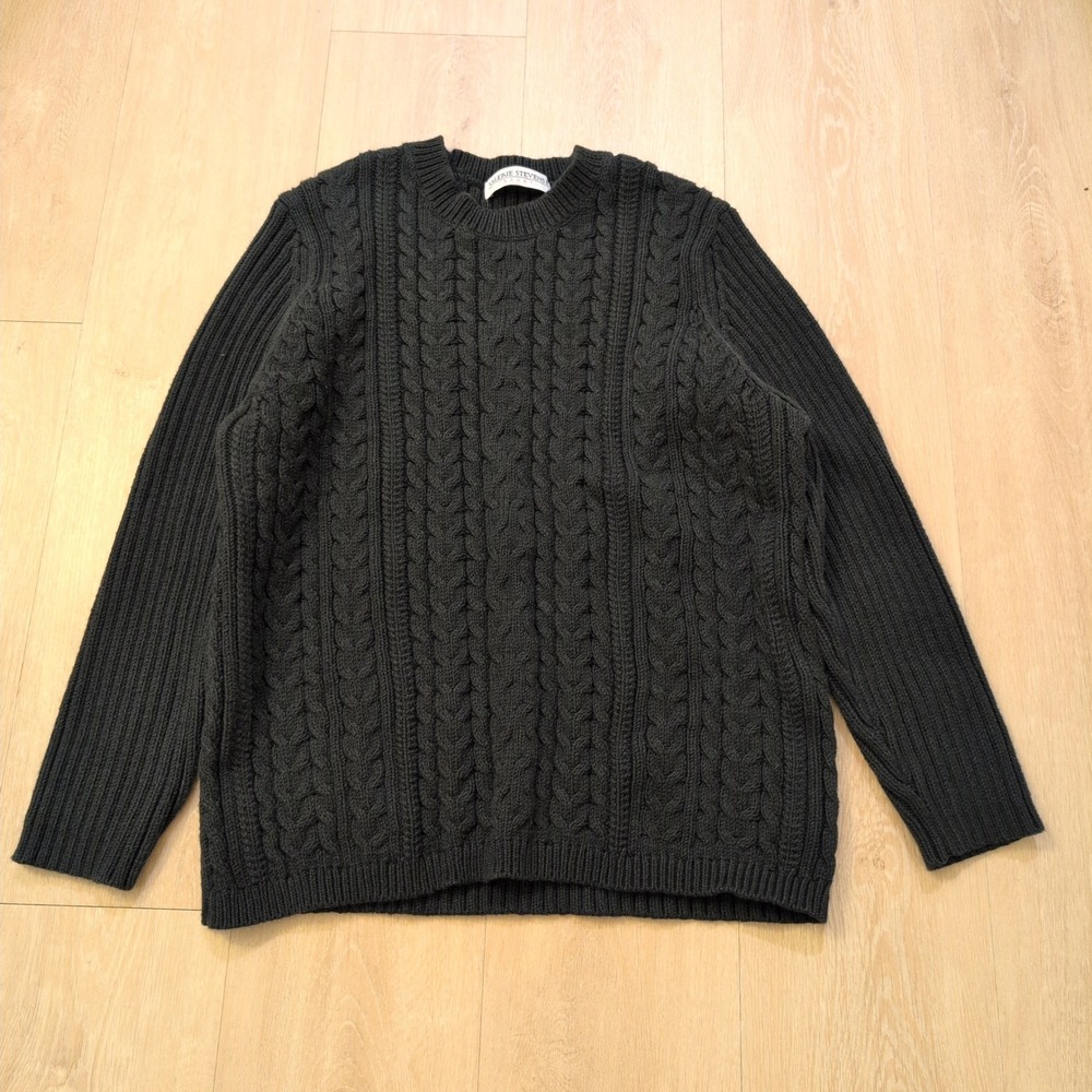 VTG Valerie Stevens Women XL Black Cable Knit Sweater Cotton Whimsigoth Emo